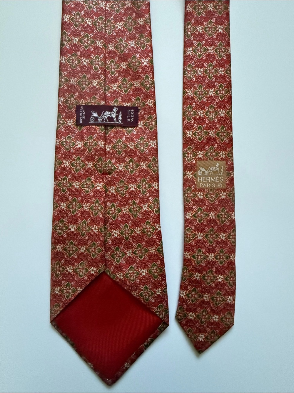 Vintage Hermès Paris Silk Tie • Red Geometric Floral Pattern